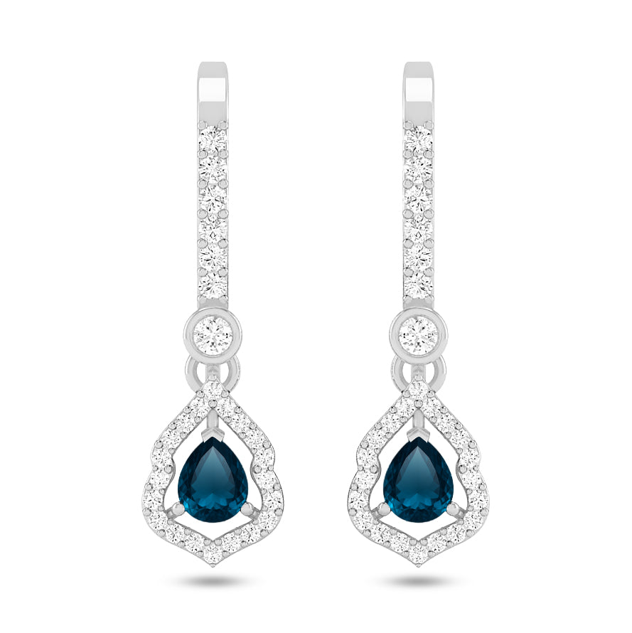 Yeh Pear Halo Open Frame Drop Earrings | 925 Sterling Silver Birthstone Stud Earrings | Diamond Accent Gemstone Earrings | 15 Birthstone Options | Gift for Women