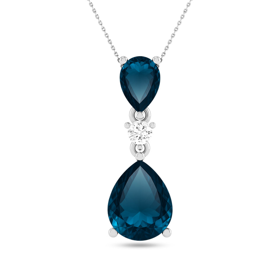 Double Pear Drop Pendant | Starburst Pendant | Heart Knot Teardrop Pendant | Sterling Silver Birthstone Necklace | Diamond Accent | Adjustable Chain | 15 Gemstone Choices
