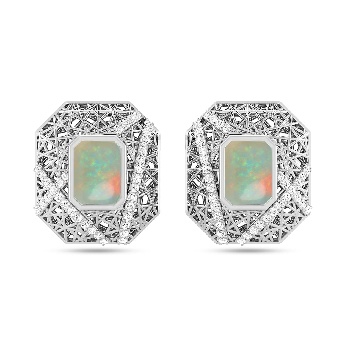 Art Deco Geometric Stud Earrings | 925 Sterling Silver Birthstone Stud Earrings | Diamond Accent Gemstone Earrings | 15 Birthstone Options | Gift for Women