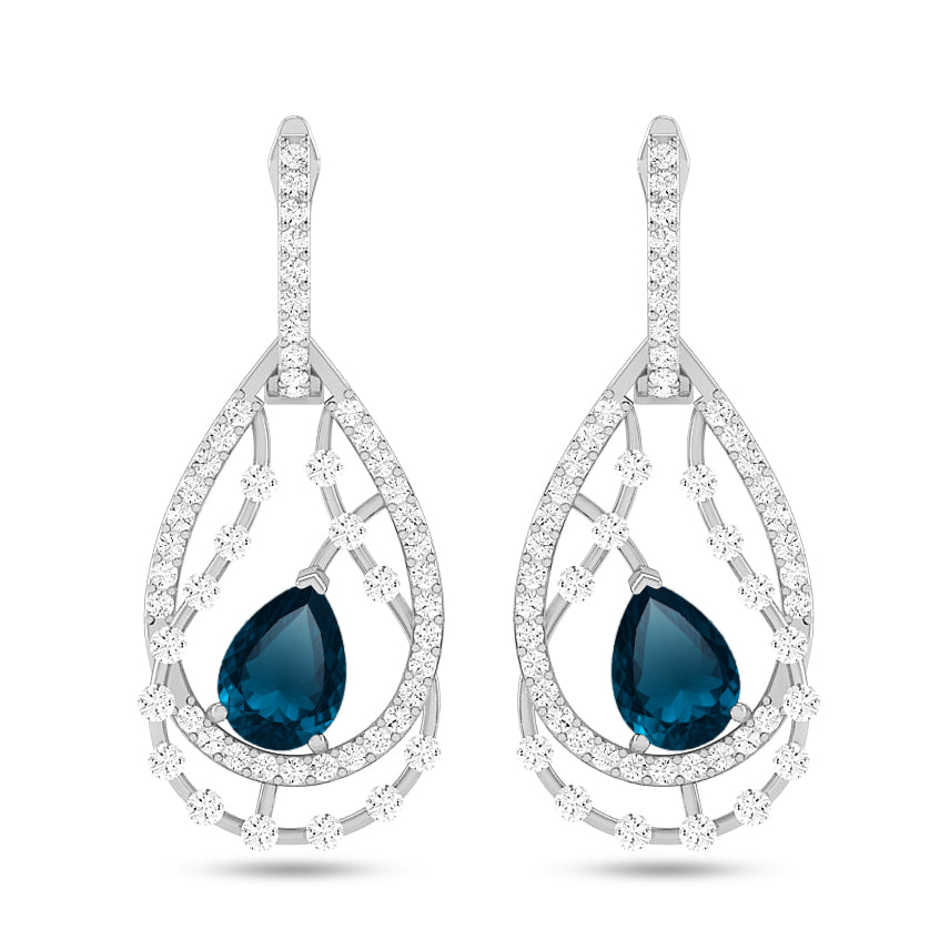 Double Teardrop Halo Drop Earrings | 925 Sterling Silver Birthstone Stud Earrings | Diamond Accent Gemstone Earrings | 15 Birthstone Options | Gift for Women