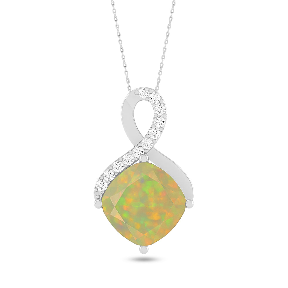 Infinity Cushion Solitaire Pendant | Starburst Pendant | Heart Knot Teardrop Pendant | Sterling Silver Birthstone Necklace | Diamond Accent | Adjustable Chain | 15 Gemstone Choices