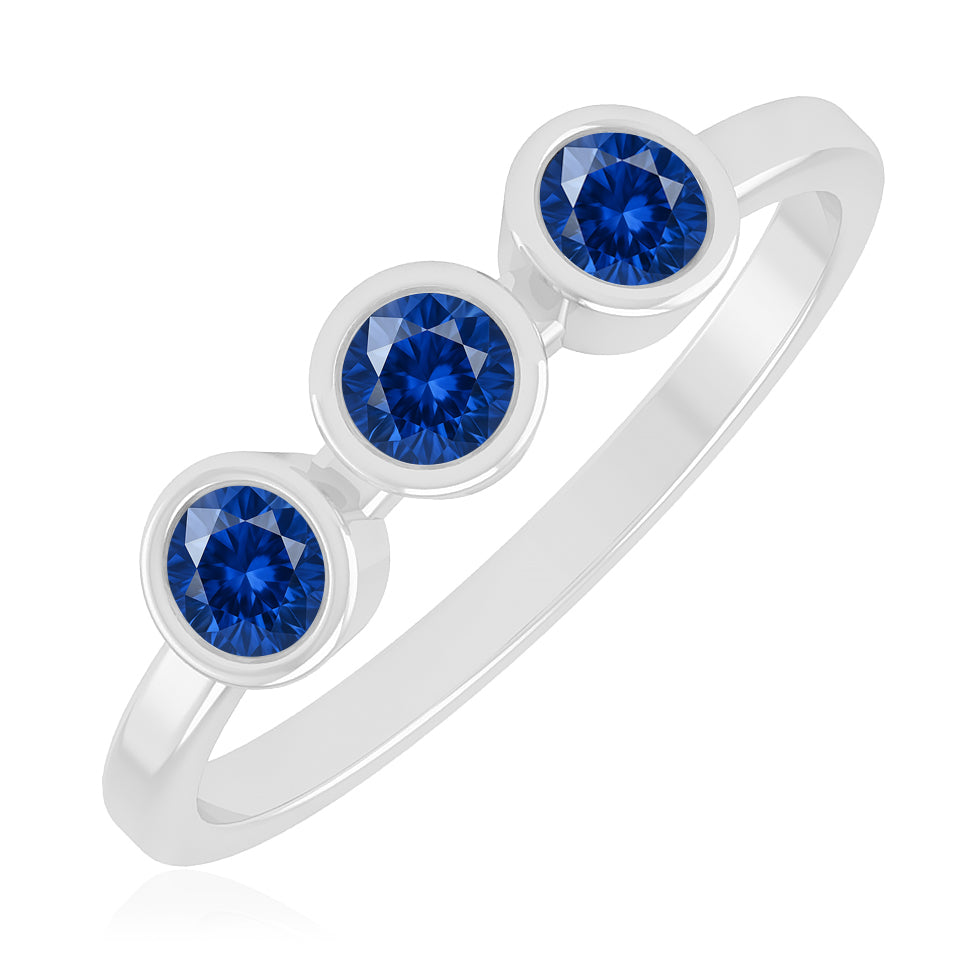 Three-Stone Bezel Ring | Sterling Silver Birthstone Ring | Genuine Gemstone & Diamond Studded Ring | Personalized Promise Ring | Gift for Her
