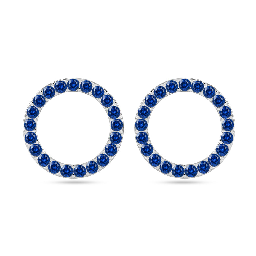 Circle Frame Stud Earrings | 925 Sterling Silver Birthstone Stud Earrings | Diamond Accent Gemstone Earrings | 15 Birthstone Options | Gift for Women
