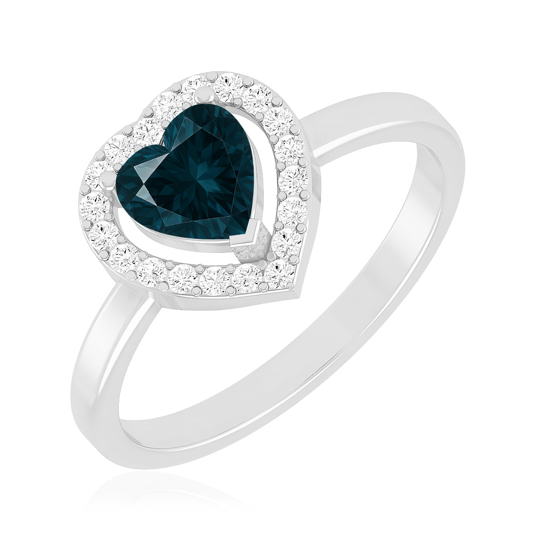 Heart Halo Ring | Sterling Silver Birthstone Ring | Genuine Gemstone Studded Ring | Personalized Promise Ring | Gift for Her