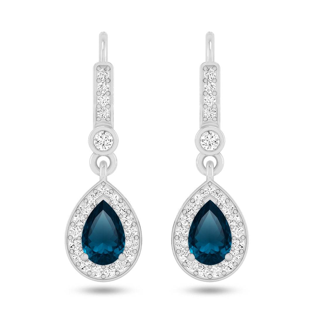 Pear Halo Drop Earrings | 925 Sterling Silver Birthstone Stud Earrings | Diamond Accent Gemstone Earrings | 15 Birthstone Options | Gift for Women