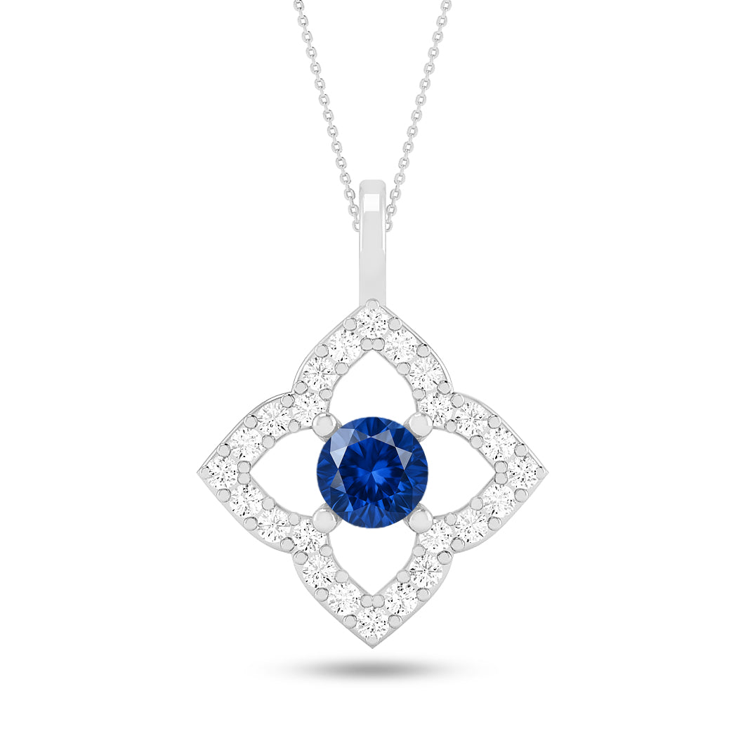 Floral Quatrefoil Halo Pendant | Starburst Pendant | Heart Knot Teardrop Pendant | Sterling Silver Birthstone Necklace | Diamond Accent | Adjustable Chain | 15 Gemstone Choices