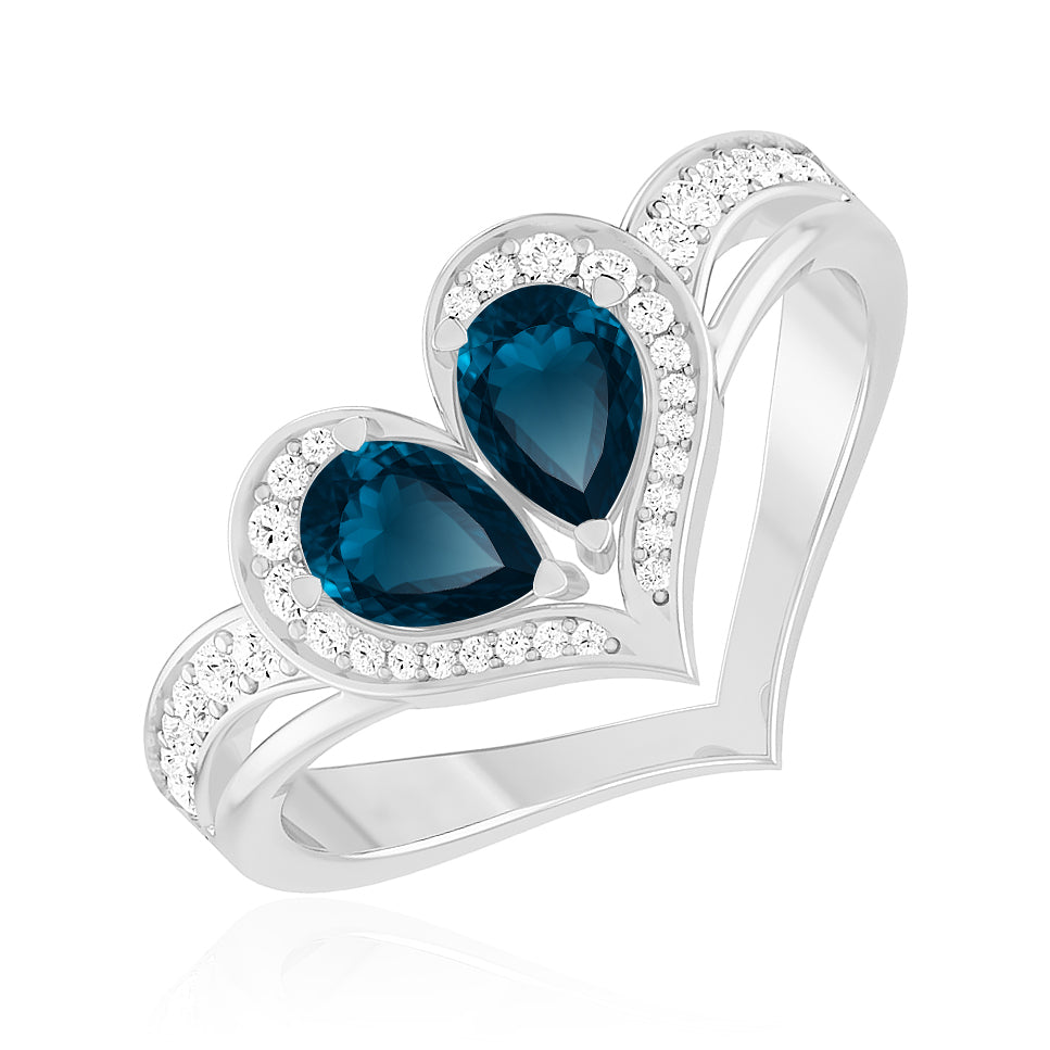 Heart-Shaped Gemstones Ring | Sterling Silver Birthstone Ring | Genuine Gemstone & Diamond Studded Ring | Personalized Promise Ring | Gift for Her