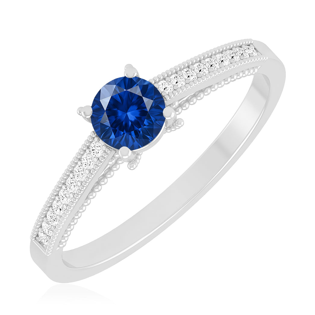 Milgrain Solitaire Ring | Sterling Silver Birthstone Ring | Genuine Gemstone & Diamond Studded Ring | Personalized Promise Ring | Gift for Her