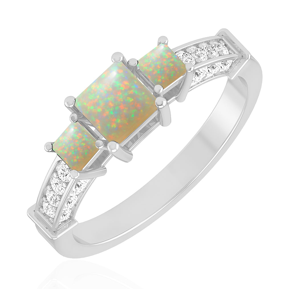 Princess Cut Three-Stone Ring | Sterling Silver Birthstone Ring | Genuine Gemstone & Diamond Studded Ring | Personalized Promise Ring | Gift for Her