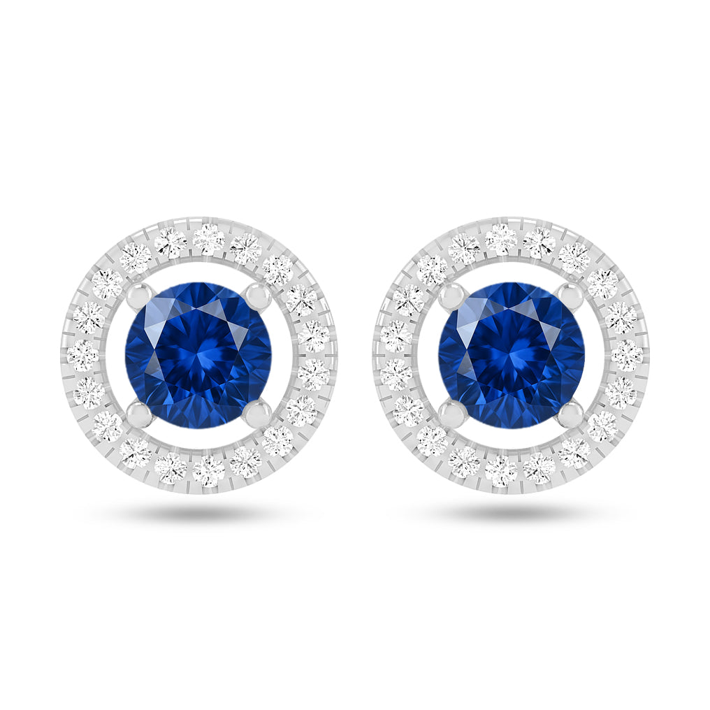 Round Halo Stud Earrings | 925 Sterling Silver Birthstone Stud Earrings | Diamond Accent Gemstone Earrings | 15 Birthstone Options | Gift for Women