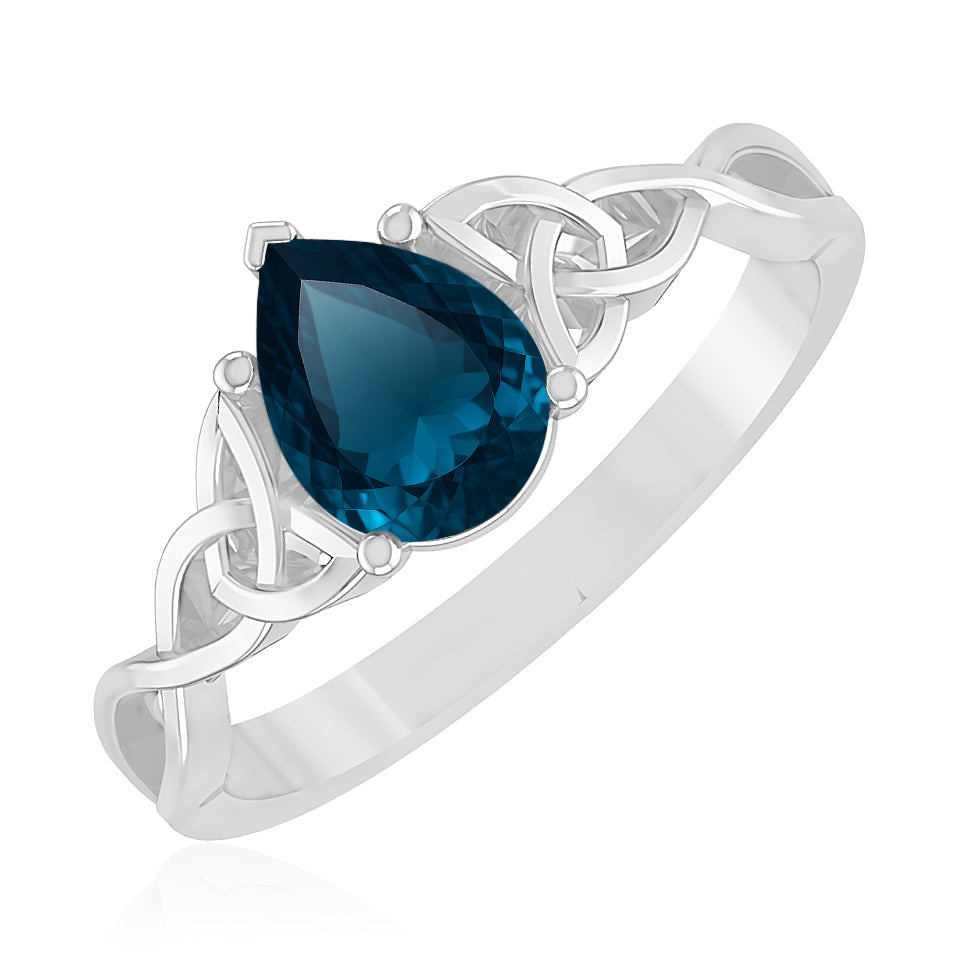 Celtic Knot Pear Solitaire Ring | Sterling Silver Birthstone Ring | Genuine Gemstone Studded Ring | Personalized Promise Ring | Gift for Her
