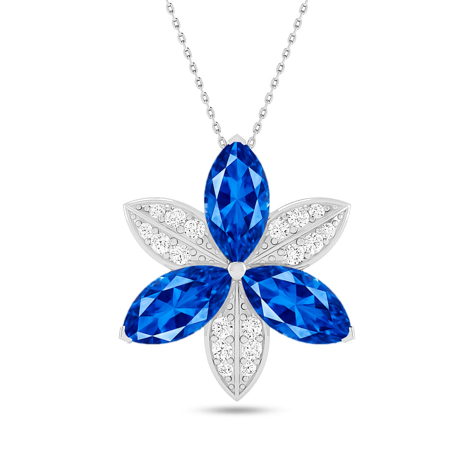 Floral Marquise Pendant | Starburst Pendant | Heart Knot Teardrop Pendant | Sterling Silver Birthstone Necklace | Diamond Accent | Adjustable Chain | 15 Gemstone Choices