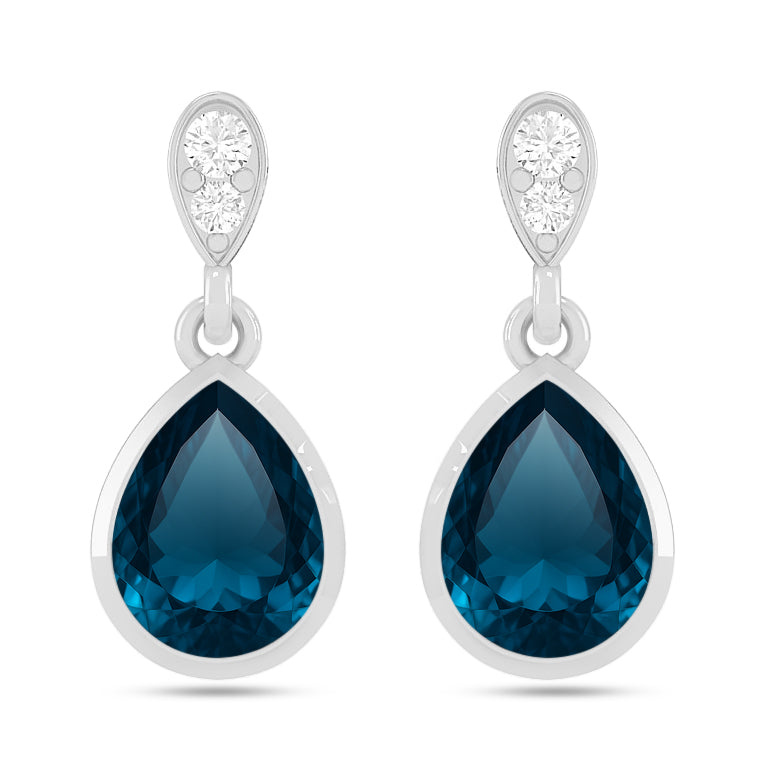 Pear Solitaire Drop Earrings | 925 Sterling Silver Birthstone Stud Earrings | Diamond Accent Gemstone Earrings | 15 Birthstone Options | Gift for Women
