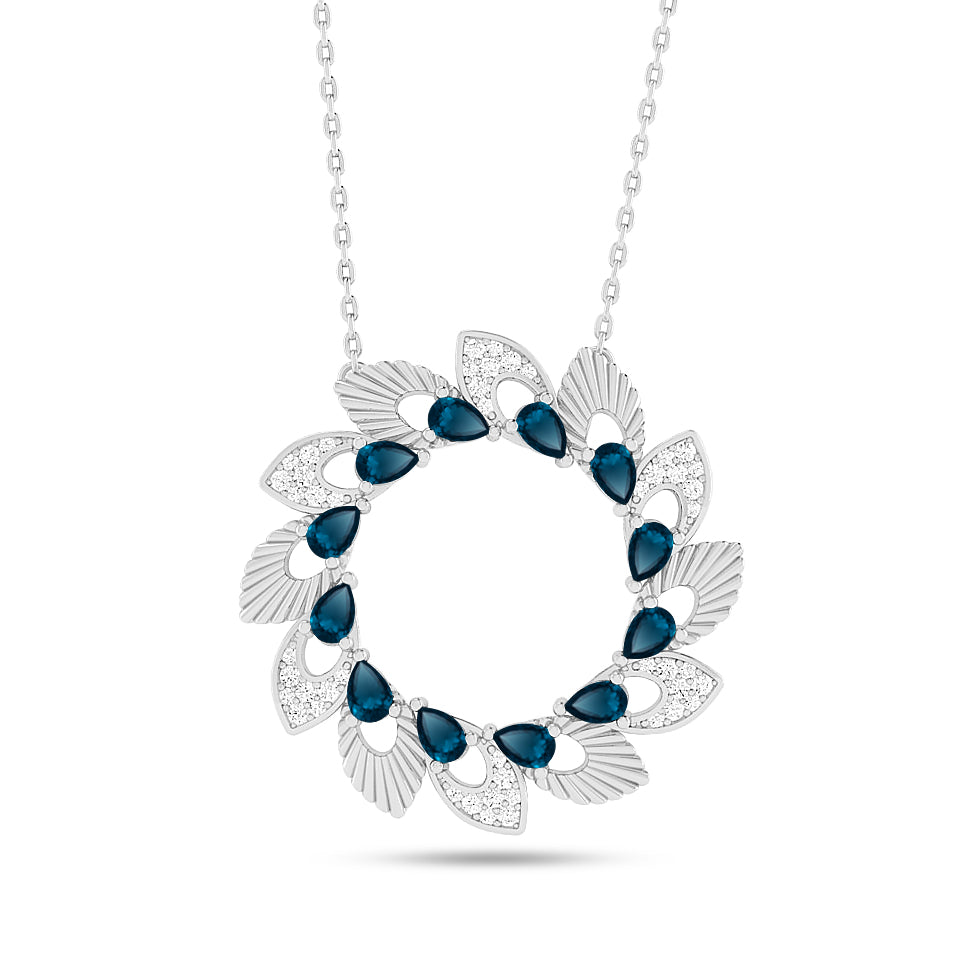 Floral Wreath Pendant | Starburst Pendant | Heart Knot Teardrop Pendant | Sterling Silver Birthstone Necklace | Diamond Accent | Adjustable Chain | 15 Gemstone Choices