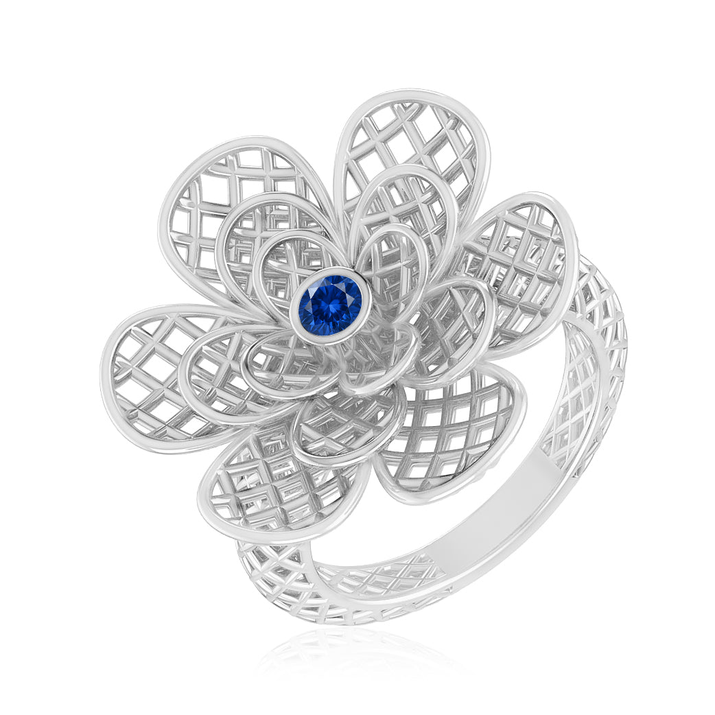 Floral Statement Ring | Sterling Silver Birthstone Ring | Genuine Gemstone & Diamond Studded Ring | Personalized Promise Ring | Gift for Her