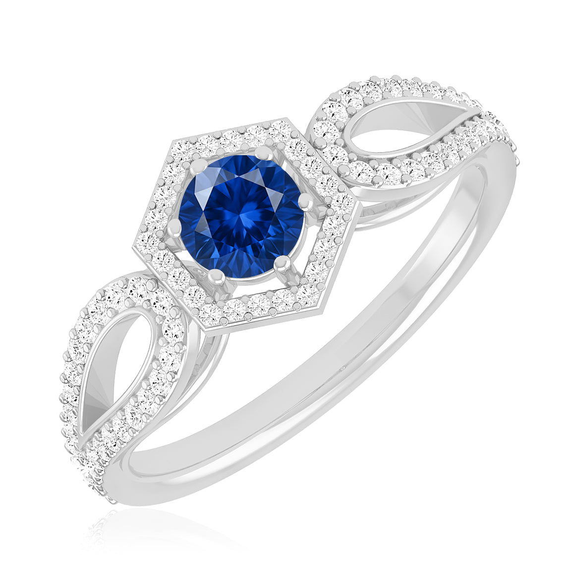 Hexagon Halo Solitaire Ring | Sterling Silver Birthstone Ring | Genuine Gemstone & Diamond Studded Ring | Personalized Promise Ring | Gift for Her