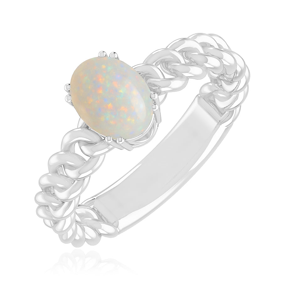 Chain Link Solitaire Ring | Sterling Silver Birthstone Ring | Genuine Gemstone Studded Ring | Personalized Promise Ring | Gift for Her