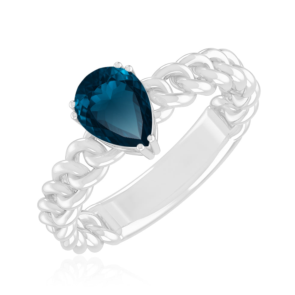 Chain Link Solitaire Ring | Sterling Silver Birthstone Ring | Genuine Gemstone Studded Ring | Personalized Promise Ring | Gift for Her