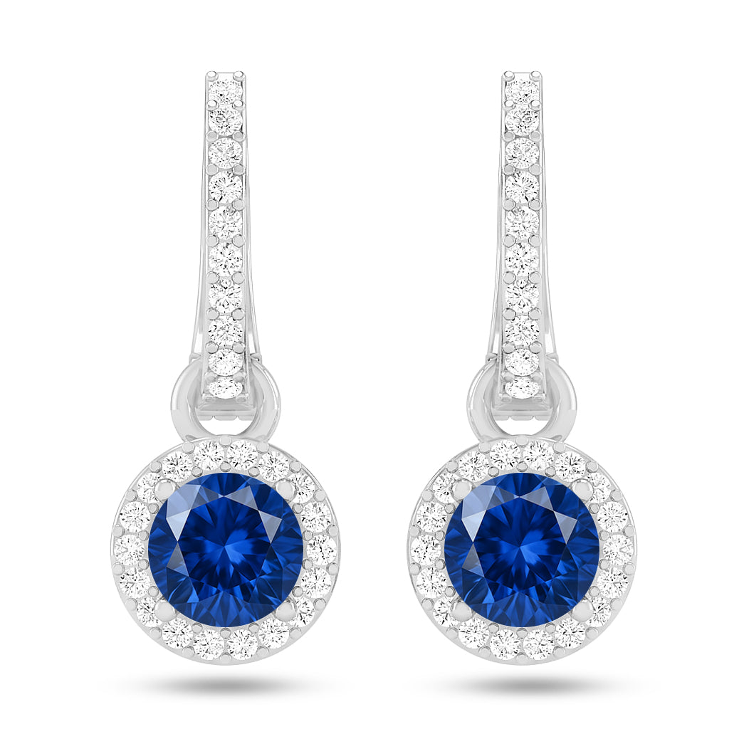 Round Halo Drop Earrings | 925 Sterling Silver Birthstone Stud Earrings | Diamond Accent Gemstone Earrings | 15 Birthstone Options | Gift for Women