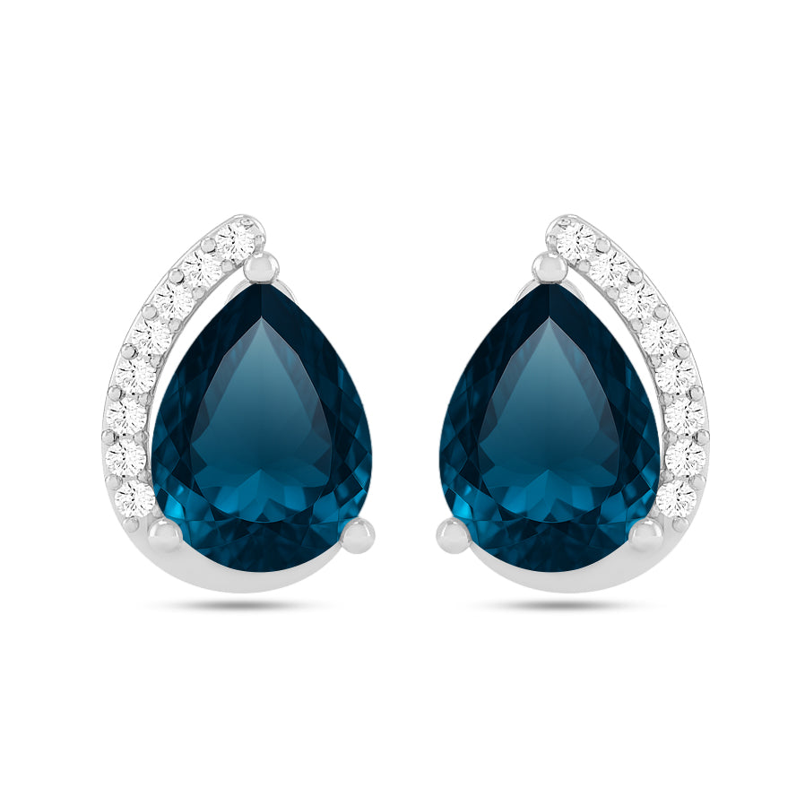 Pear Solitaire Stud Earrings | 925 Sterling Silver Birthstone Stud Earrings | Diamond Accent Gemstone Earrings | 15 Birthstone Options | Gift for Women