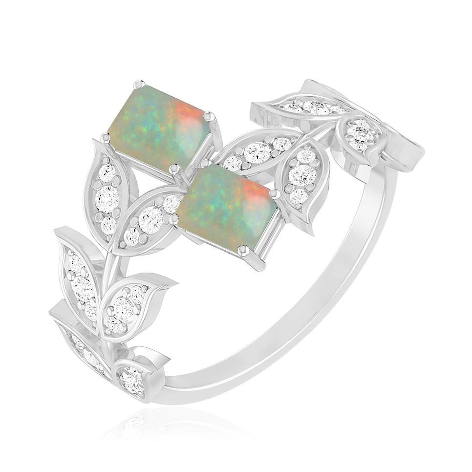 Nature Inspired Open Bypass Ring | Sterling Silver Birthstone Ring | Genuine Gemstone Studded Ring | Personalized Promise Ring | Gift for Her