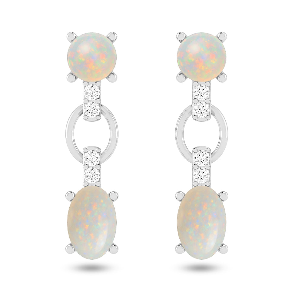 Link Drop Dangle Earrings | 925 Sterling Silver Birthstone Stud Earrings | Diamond Accent Gemstone Earrings | 15 Birthstone Options | Gift for Women