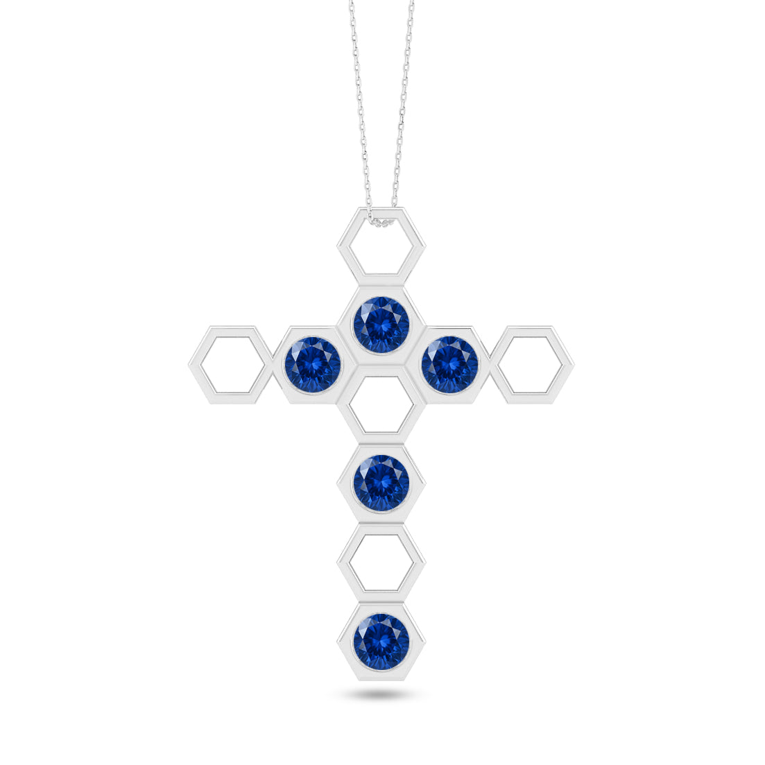 Geometric Cross Pendant | Sterling Silver Birthstone Necklace | Adjustable Chain | 15 Gemstone Choices | Personalized Gemstone Pendant