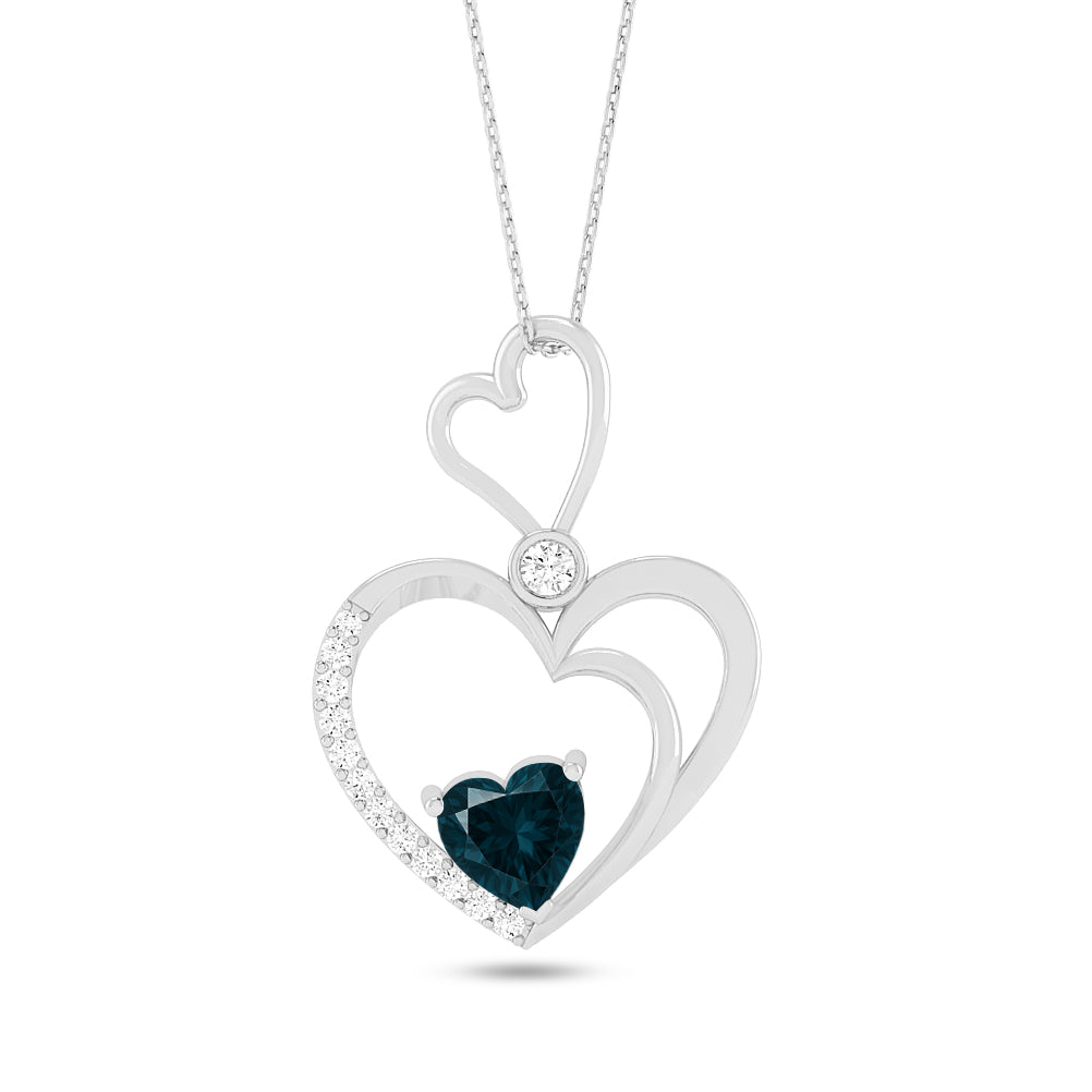 Double Heart Pendant | Starburst Pendant | Heart Knot Teardrop Pendant | Sterling Silver Birthstone Necklace | Diamond Accent | Adjustable Chain | 15 Gemstone Choices