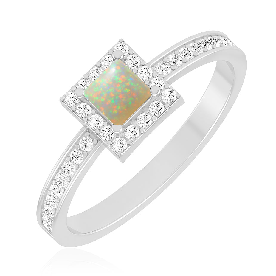 Princess Halo Solitaire Ring | Sterling Silver Birthstone Ring | Genuine Gemstone & Diamond Studded Ring | Personalized Promise Ring | Gift for Her