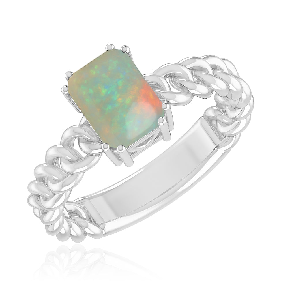 Chain Link Solitaire Ring | Sterling Silver Birthstone Ring | Genuine Gemstone Studded Ring | Personalized Promise Ring | Gift for Her