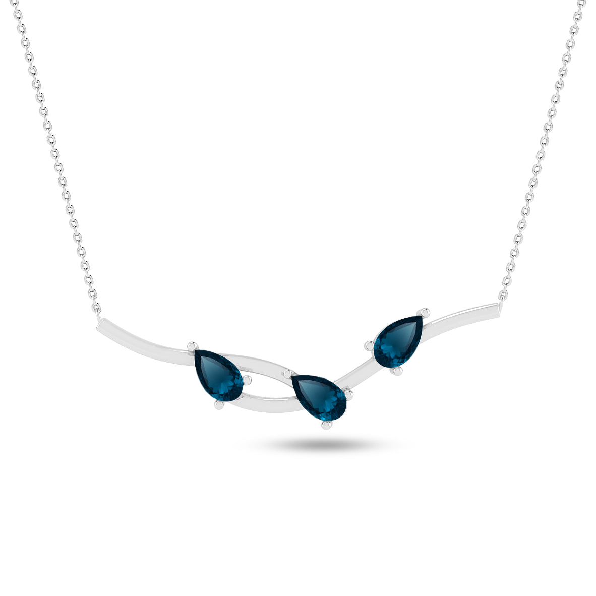 Three-Stone Curved Bar Necklace | Sterling Silver Birthstone Necklace | Adjustable Chain | 15 Gemstone Choices | Personalized Gemstone Pendant