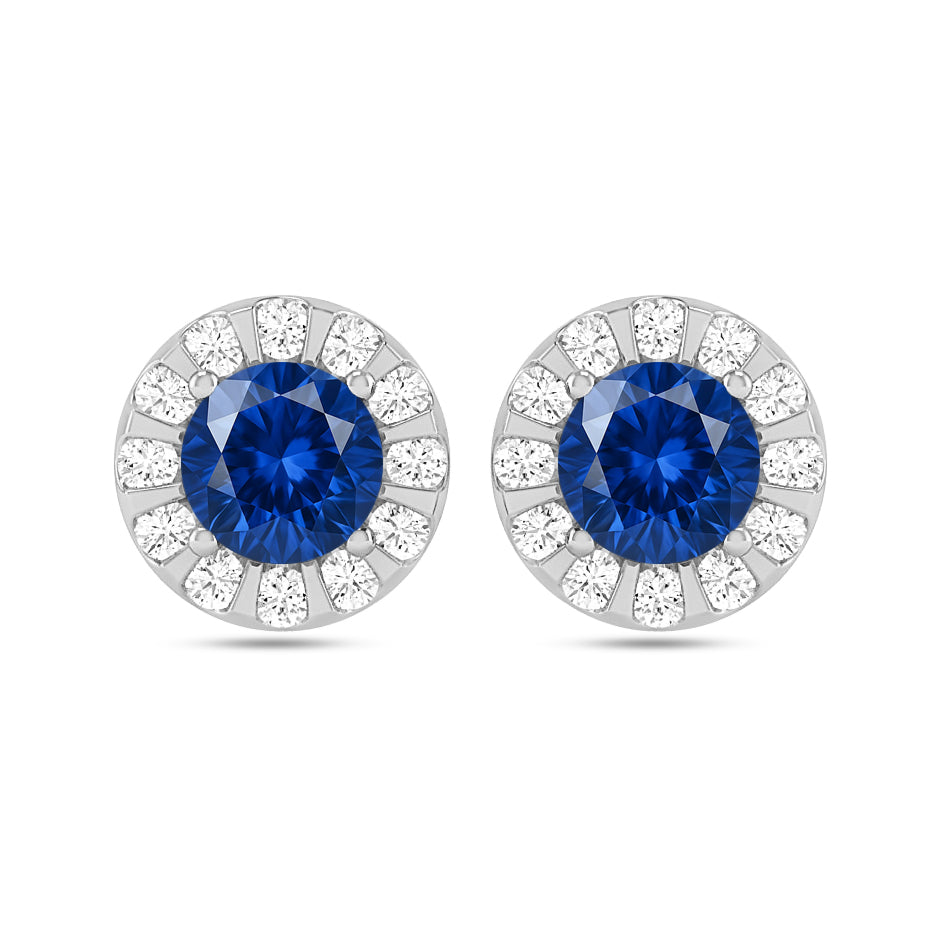Sunburst Halo Stud Earrings | 925 Sterling Silver Birthstone Stud Earrings | Diamond Accent Gemstone Earrings | 15 Birthstone Options | Gift for Women