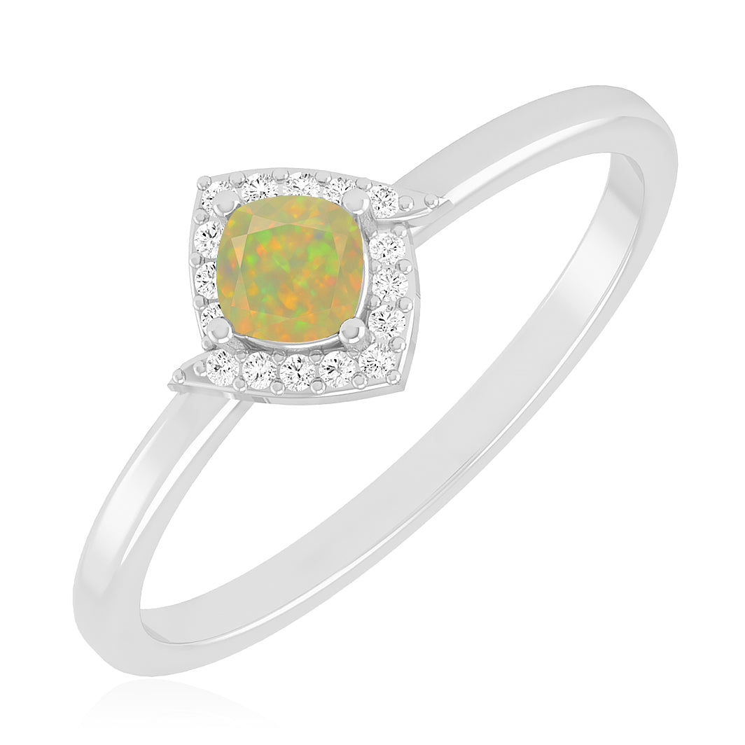 Cushion Halo Solitaire Ring | Sterling Silver Birthstone Ring | Genuine Gemstone & Diamond Studded Ring | Personalized Promise Ring | Gift for Her