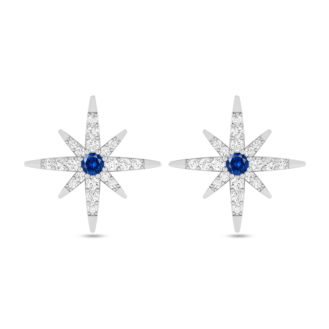 Celestial Starburst Stud Earrings | 925 Sterling Silver Birthstone Stud Earrings | Diamond Accent Gemstone Earrings | 15 Birthstone Options | Gift for Women