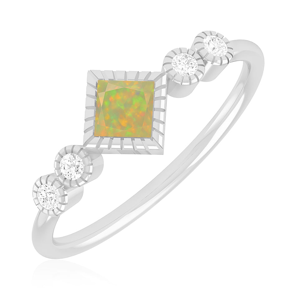 Princess Cut Bezel Three-Stone Ring | Sterling Silver Birthstone Ring | Genuine Gemstone & Diamond Studded Ring | Personalized Promise Ring | Gift for Her