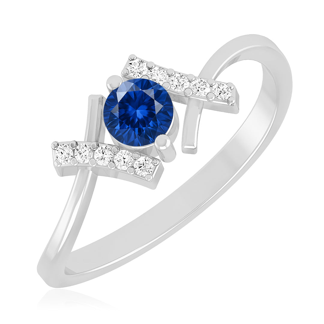Modern Bypass Solitaire Ring | Sterling Silver Birthstone Ring | Genuine Gemstone & Diamond Studded Ring | Personalized Promise Ring | Gift for Her