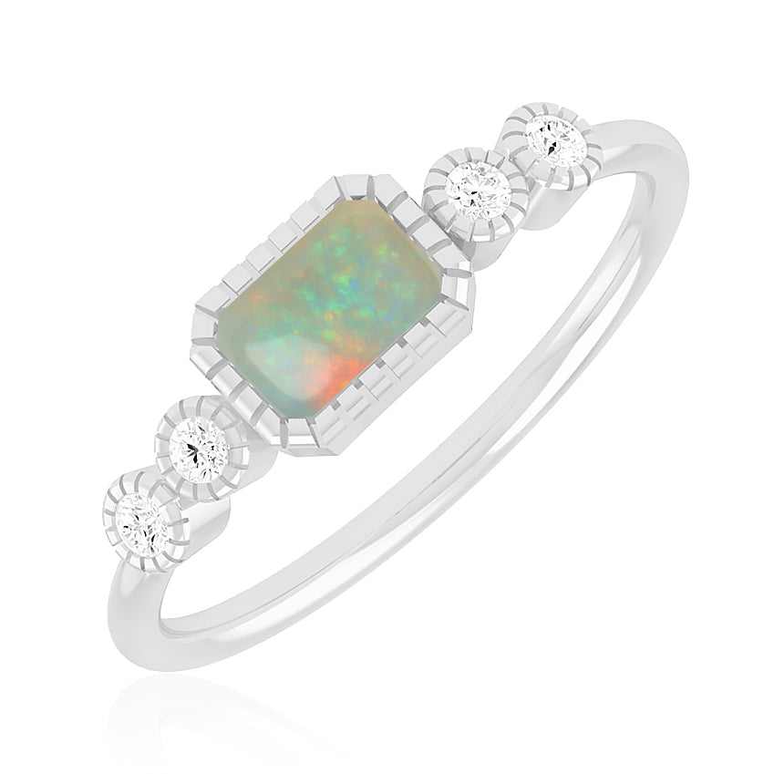 Art Deco Bezel Ring | Sterling Silver Birthstone Ring | Genuine Gemstone & Diamond Studded Ring | Personalized Promise Ring | Gift for Her