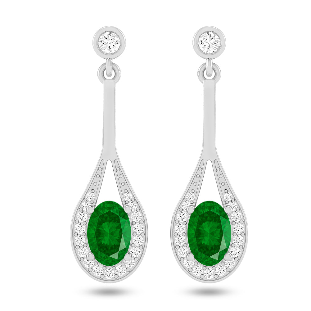 Teardrop Halo Dangle Earrings | 925 Sterling Silver Birthstone Stud Earrings | Diamond Accent Gemstone Earrings | 15 Birthstone Options | Gift for Women