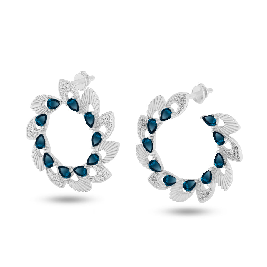 Floral Wreath Hoop Earrings | 925 Sterling Silver Birthstone Stud Earrings | Diamond Accent Gemstone Earrings | 15 Birthstone Options | Gift for Women