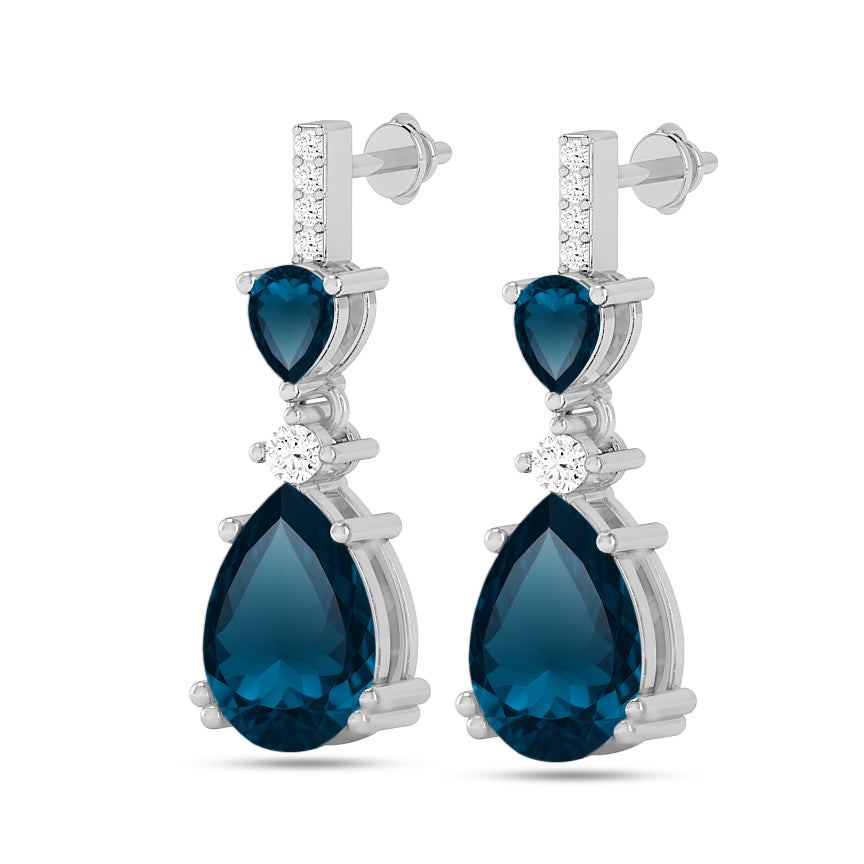 Three-Stone Drop Earrings | 925 Sterling Silver Birthstone Stud Earrings | Diamond Accent Gemstone Earrings | 15 Birthstone Options | Gift for Women