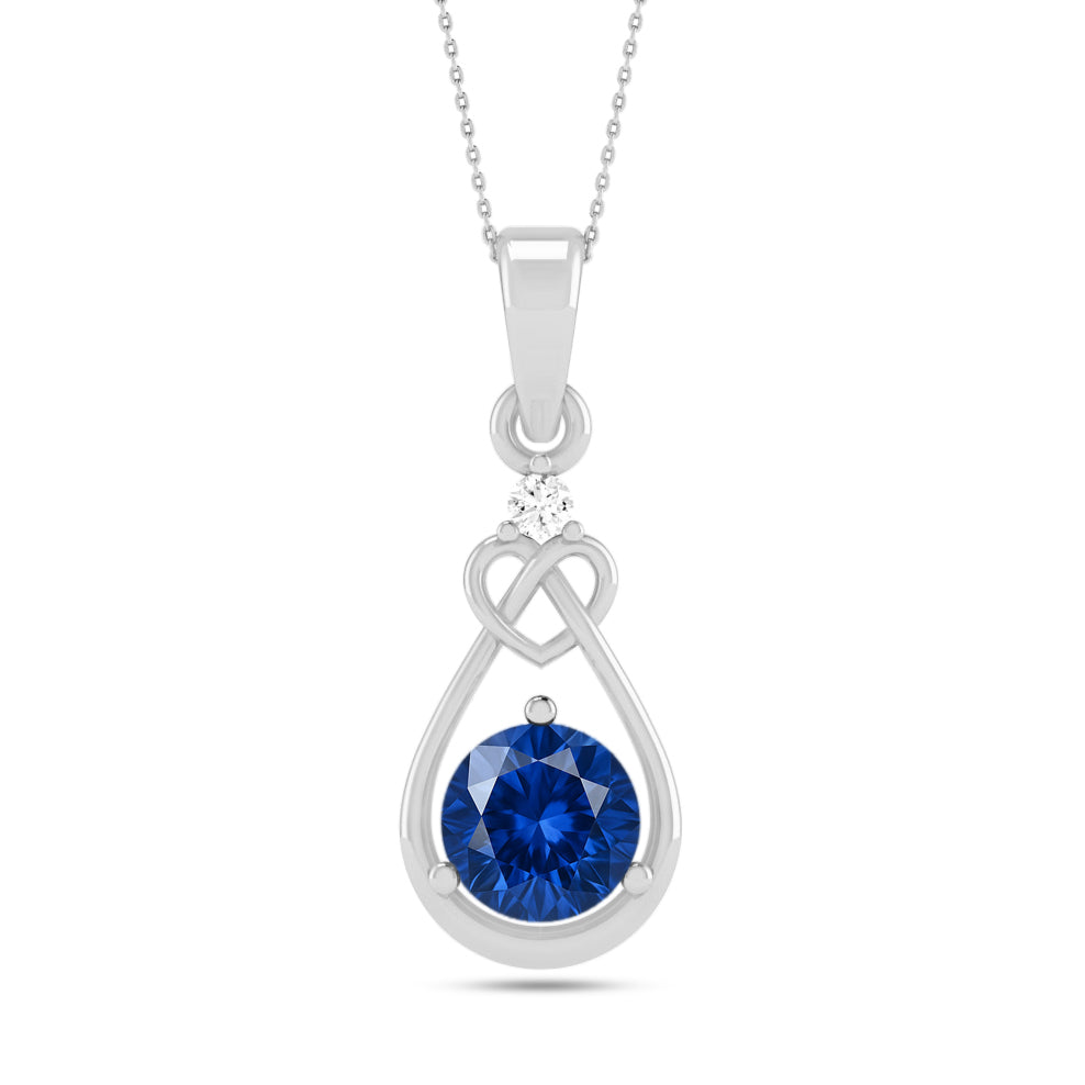 Heart Knot Teardrop Pendant | Sterling Silver Birthstone Necklace | Diamond Accent | Adjustable Chain | 15 Gemstone Choices