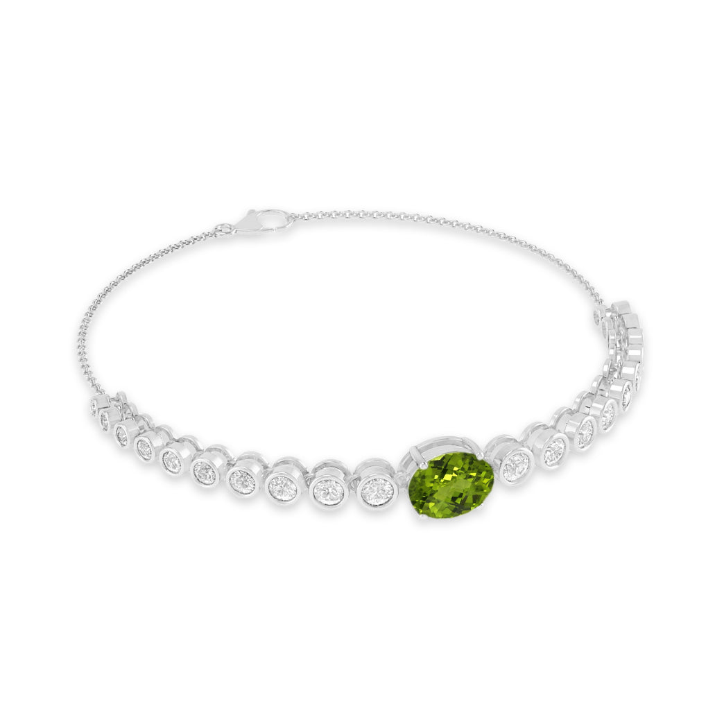 Center Stone Tennis Bracelet | Sterling Silver Birthstone Bracelet | Adjustable Chain | 15 Gemstone Choices | Personalized Gemstone Bracelet