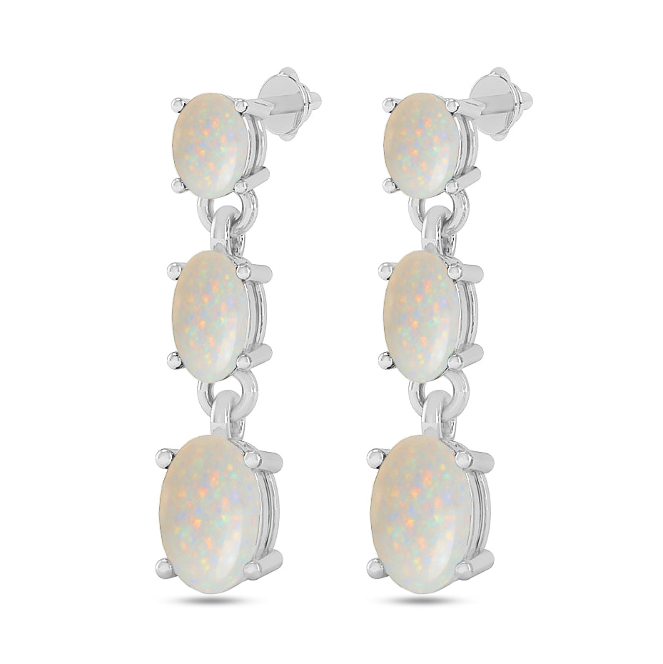 Three-Stone Drop Earrings | 925 Sterling Silver Birthstone Stud Earrings | Diamond Accent Gemstone Earrings | 15 Birthstone Options | Gift for Women