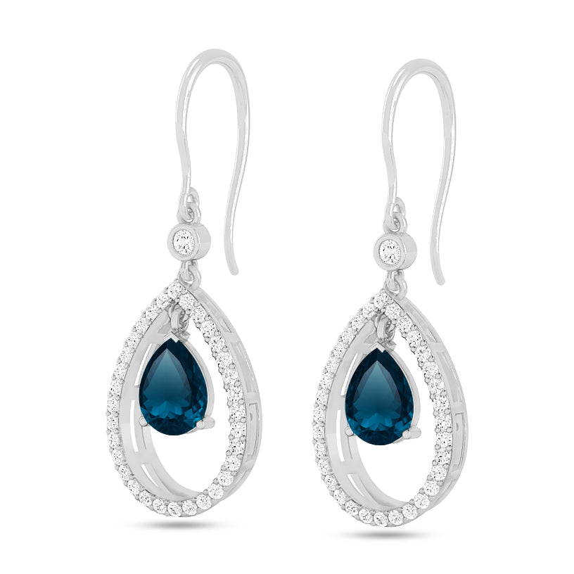 Floating Pear Drop Earrings | 925 Sterling Silver Birthstone Stud Earrings | Diamond Accent Gemstone Earrings | 15 Birthstone Options | Gift for Women