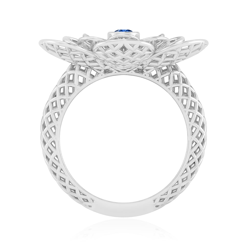Floral Statement Ring | Sterling Silver Birthstone Ring | Genuine Gemstone & Diamond Studded Ring | Personalized Promise Ring | Gift for Her