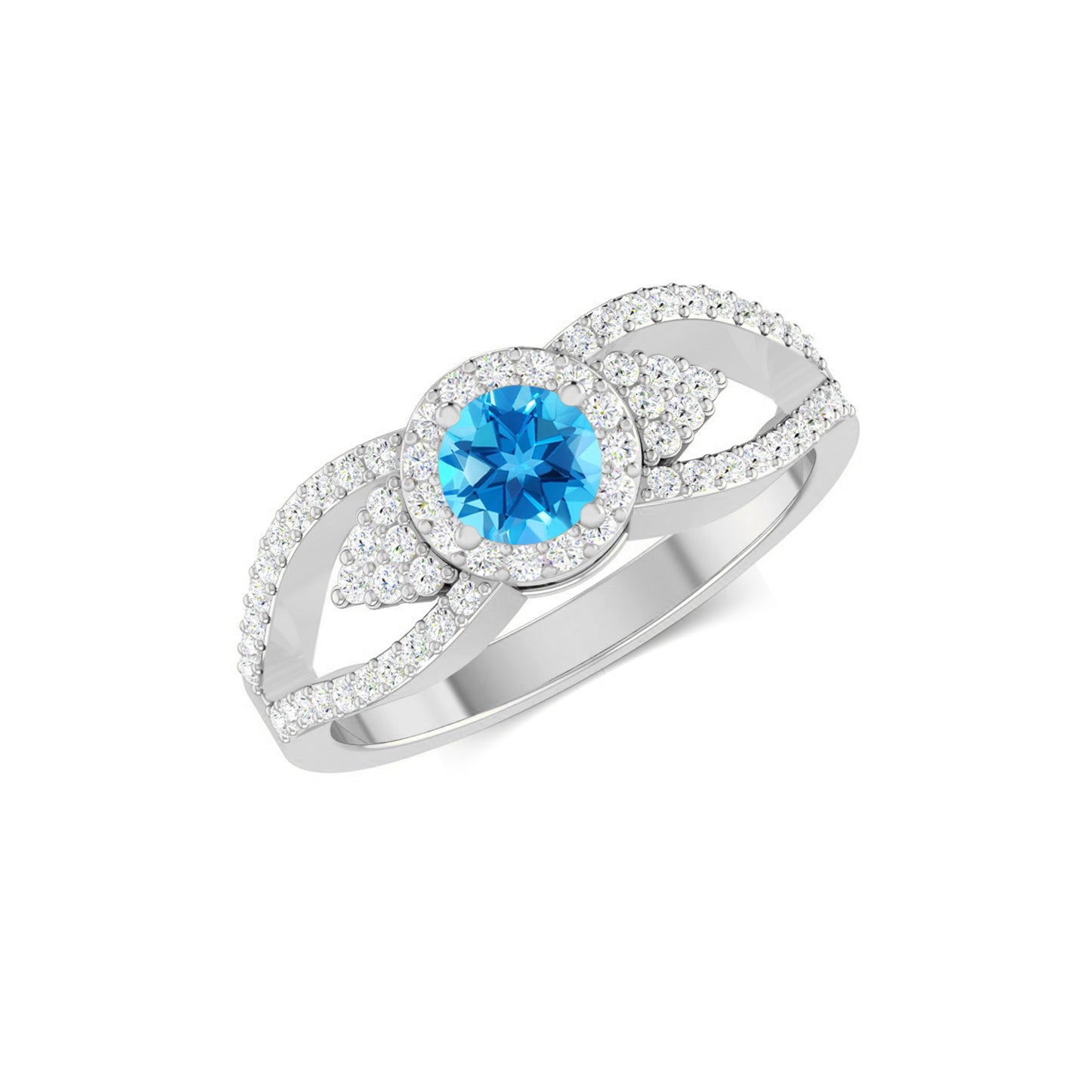Split Shank Halo Ring | Sterling Silver Birthstone Ring | Genuine Gemstone & Diamond Studded Ring | Personalized Promise Ring | Gift for Her