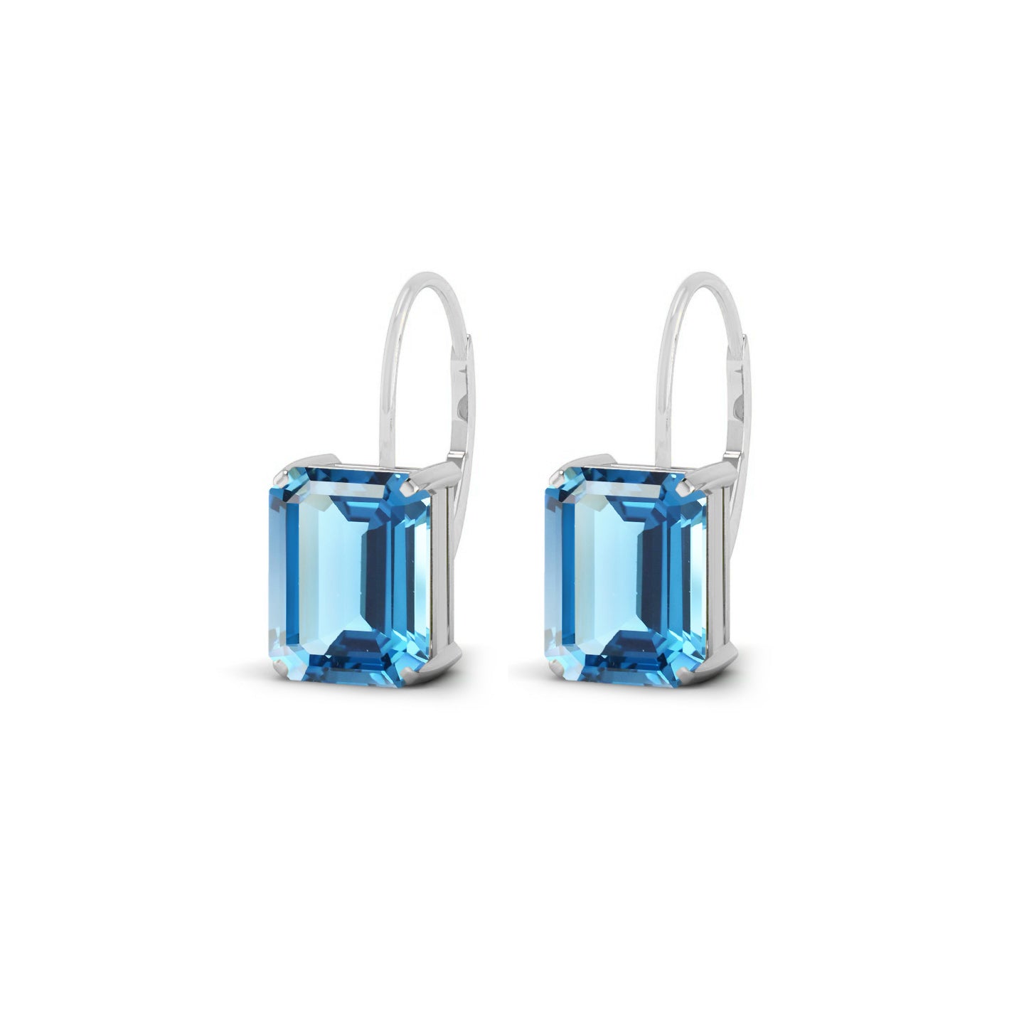Emerald Cut Lever back Earrings | 925 Sterling Silver Birthstone Stud Earrings | Diamond Accent Gemstone Earrings | 15 Birthstone Options | Gift for Women