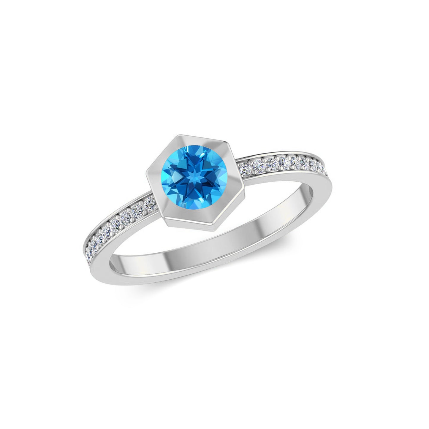 Hexagon Bezel Solitaire Ring | Bezel Halo Solitaire Ring | Sterling Silver Birthstone Ring | Genuine Gemstone & Diamond Studded Ring | Personalized Promise Ring | Gift for Her