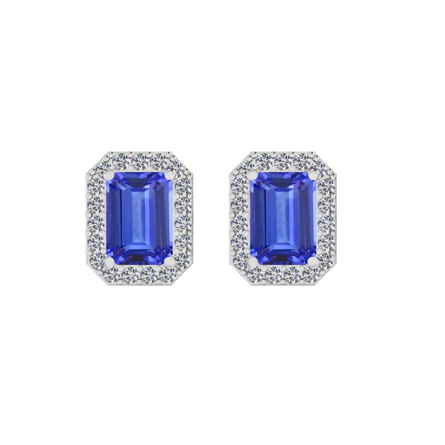 Emerald Cut Halo Stud Earrings | 925 Sterling Silver Birthstone Stud Earrings | Diamond Accent Gemstone Earrings | 15 Birthstone Options | Gift for Women