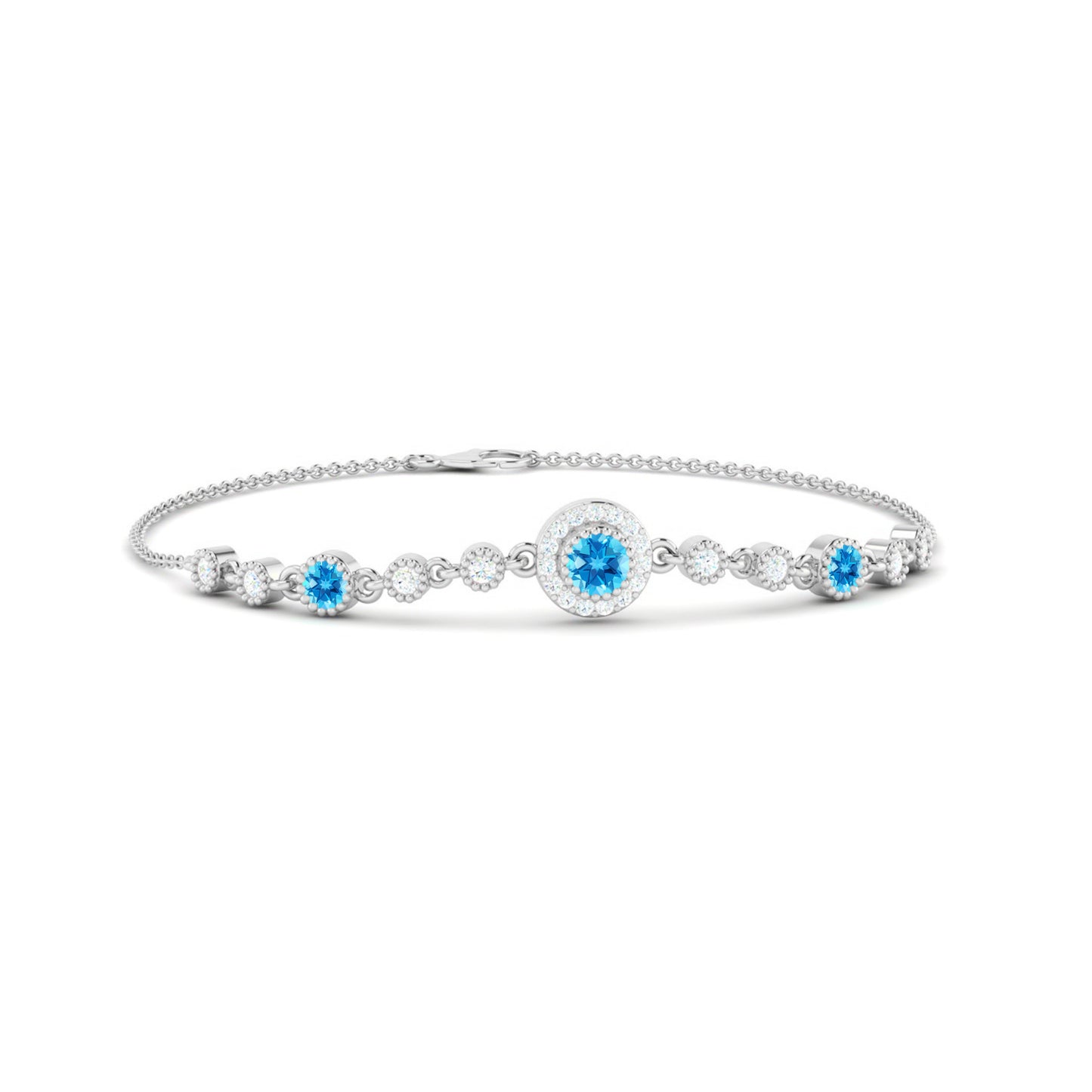 Halo Station Bracelet | Sterling Silver Birthstone Bracelet | Adjustable Chain | 15 Gemstone Choices | Personalized Gemstone Bracelet